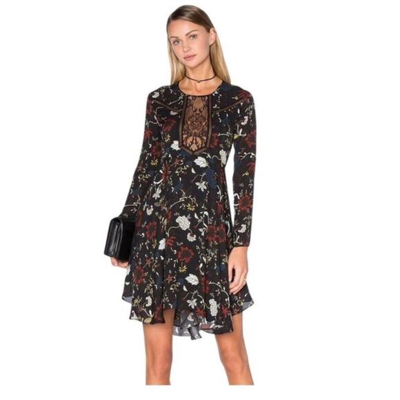 A.L.C. Cynthia Silk Floral Long Sleeve Mini Dress Lace Cut Out Detail 0 - Picture 3 of 8